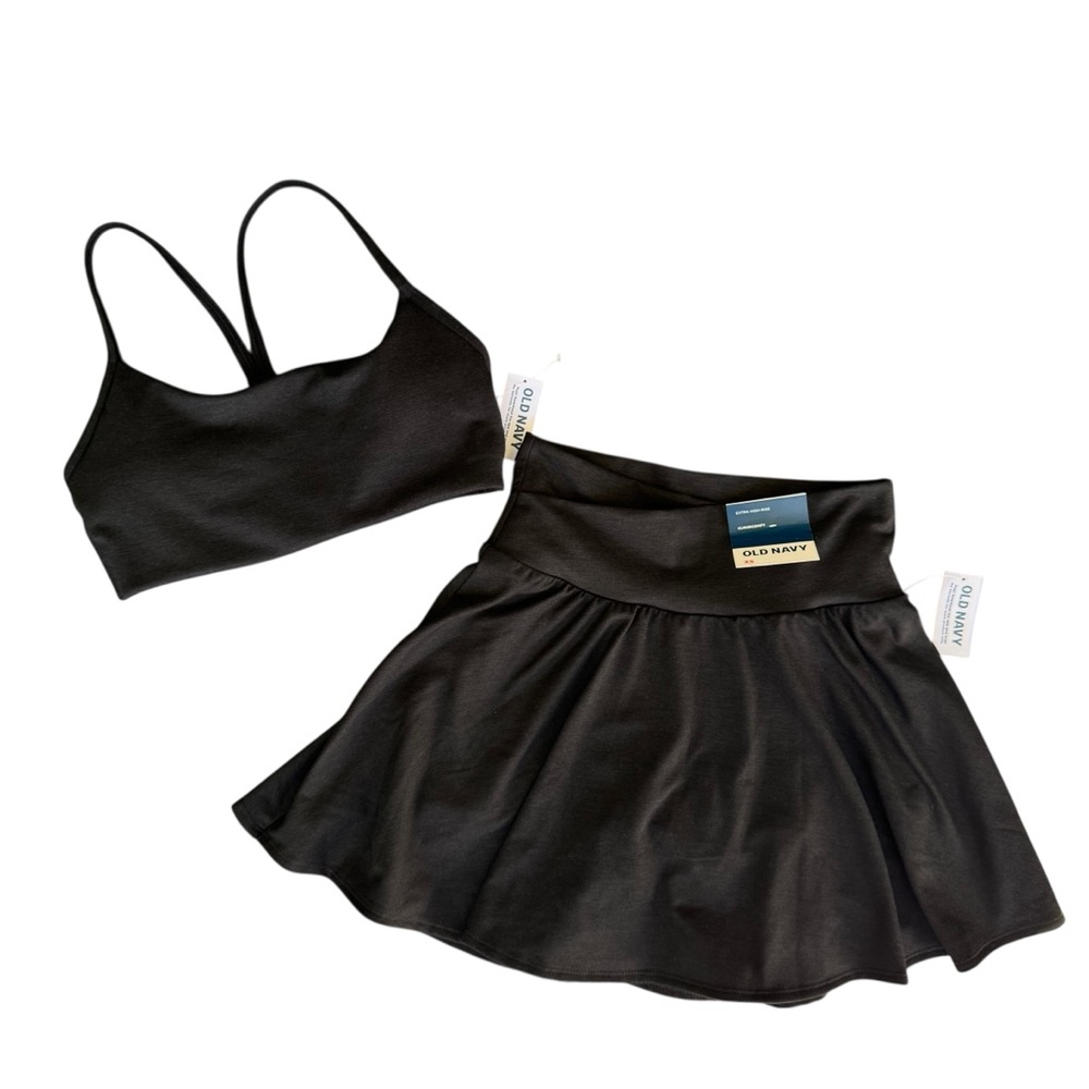 Matching Workout Set Old Navy Black Cloud Comfy Skirt & Sports Bra XS NWT
